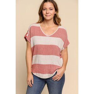 Ace & Jig Shirt Womens XS Red White V Neck Dolman Striped Woven Boho